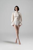 HUELLEY ROSE • Hatty Silk Brocade Lace-Trimmed Shorts