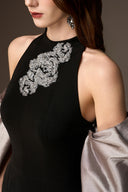 IHF ATELIER • Black Crepe & Grey Taffeta Crystal-Embellished Mermaid Gown