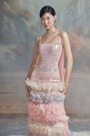LINH PHUNG • Isabella Crystal Floral Cape Sequin Evening Gown