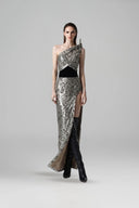 Moontrace Asymmetrical Sequin Velvet Sculpted Evening Dress for women, from SORAMAME, The Viet Concept
