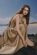 The Wood Moon Brooch Taffeta A-Line Midi Dress for women, from LINH PHUNG, The Viet Concept