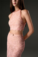 Light Pink Sequin Mesh Lace Column Skirt for women, from IHF STUDIO, The Viet Concept 