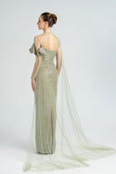21SIX • Elsinore Sequin & Tulle Crystal-Embellished Cape Gown