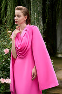 Pink A-Line Evening Gown – Draped Neck, Silk Crepe Luxury Dress for women, from IHF ATELIER, The Viet Concept 