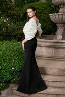 Black & White Mermaid Evening Gown Bow Draped Bodice Luxury Dress for women, from IHF ATELIER, The Viet Concept