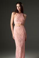 Light Pink Sequin Mesh Lace Column Skirt for women, from IHF STUDIO, The Viet Concept 