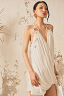 Ivory Striped Silk Wooden Ring Slip Dress for women, from XITA, The Viet Concept 