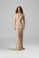 Beige Celestia Sequin Mesh Lace Crop Top for women, from IHF STUDIO, The Viet Concept 