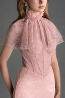 IHF STUDIO • Vine Guipure Lace & Silk Taffeta Bustier Midi Dress with Mini Cape