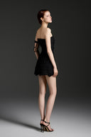 IHF STUDIO • Floral Garden Lace Crystal Asymmetrical Strapless Mini Dress
