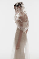 L'ALLÉE • Corset Lace Gown with Sheer Cape