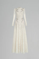 Cream Celestine A-line Cold Shoulder Sleeved Lace Floor Length Dress for women, from Maison Des Copains, The Viet Concept