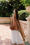 LINH PHUNG • Floreth Couture Rose-Embellished Mullet Top & Pleated Mesh Skirt Set