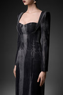 GVLUX • Noir Éclipse Marbled Denim Bustier Gown