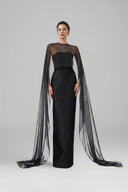 Sirocco Royal Taffeta Silk Evening Gown with Sheer Organza Cape for women, from 21SIX, The Viet Concept