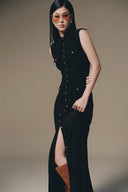 Sheer Jersey Gold-Button Maxi Dress for women, from Keira Tong, The Viet Concept