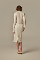 Éveil Cream Polycotton Midi Dress With Knit Contrast for women, from POEM, The Viet Concept
