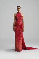 Velora Scarlet Mirage Embellished Mermaid Gown With Cape for women, from DUONG ATELIER, The Viet Concept