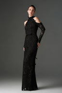 IHF STUDIO • Scarlet Floral Garden Lace Halter Evening Gown