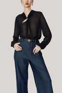 Sage Straight Cut-Out Chiffon Shirt for women, from HOBB The Viet Concept 