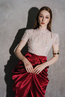Phoebe Sequin Satin Pleated Evening Gown for women, from DANG PHONG DESIGNER, The Viet Concept