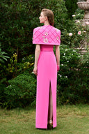 Crystal Floral Column Evening Gown With Crossed Straps Short Cape for women, from IHF ATELIER, The Viet Concept