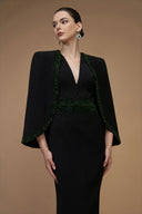 Black V-Neck Crystal Embellished Column Gown with Cape Sleeves for women, from IHF STUDIO, The Viet Concept 