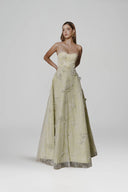 L' SCARLETT • Green Crystal-Embellished Glitter Lace A-Line Maxi Dress