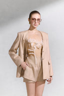 Tellus Sand Linen Collarless Blazer for women, from ARTI, The Viet Concept 