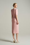 Pastel Pink V Neck Bodycon Midi Dress with Crystal Embellished Neckline for women, from IHF STUDIO, The Viet Concept 