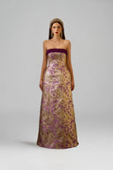 Burstier Waist-Cinching A-Line Metallic Jacquard Silk Couture Gown for women, from IHF ATELIER, The Viet Concept 