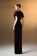 IHF ATELIER • Emerald Stone Bow Velvet Column Evening Gown with Mini Cape