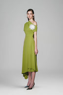 Amoxi Asymmetric Short Sleeved Cotton Silk Calf Length Dress for women, from WHITE PLAN, The Viet Concept 