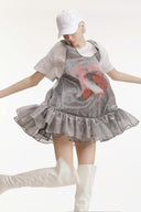 SORAMAME • Metallic Grey Elision Layered Organza Mini Dress