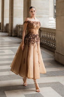 Veilyn Mocha Off-Shoulder Feather Tulle Gown for women, from JOSEPHINE, The Viet Concept 