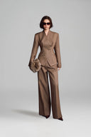 KEIRA TONG • Folded Sculptural Front-Button Woven Khaki Blazer