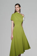 Amoxi Asymmetric Short Sleeved Cotton Silk Calf Length Dress for women, from WHITE PLAN, The Viet Concept 