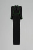 Black V-Neck Crystal Embellished Column Gown with Cape Sleeves for women, from IHF STUDIO, The Viet Concept 