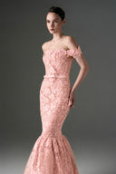IHF STUDIO • Scarlet Floral Garden Lace Off-Shoulder Mermaid Gown