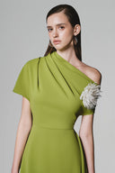 Amoxi Asymmetric Short Sleeved Cotton Silk Calf Length Dress for women, from White Plan, The Viet Concept