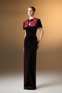 IHF ATELIER • Emerald Stone Bow Velvet Column Evening Gown with Mini Cape