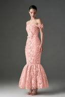 IHF STUDIO • Scarlet Floral Garden Lace Off-Shoulder Mermaid Gown