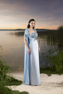 TRACY COUTURE • Sculptural Puff Cape & Floral Embellished Column Set