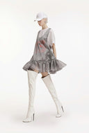 SORAMAME • Metallic Grey Elision Layered Organza Mini Dress