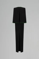 Black V-Neck Crystal Embellished Column Gown with Cape Sleeves for women, from IHF STUDIO, The Viet Concept 