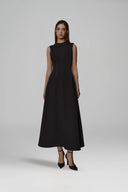 L' SCARLETT • Black Crystal Beaded Flared Midi Dress