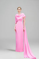  Peach Blush Shimmer Silk Draped Ribbon Column Evening Gown for women, from IHF ATELIER, The Viet Concept