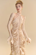 LINH PHUNG • Solenne Champagne Organza Halter Midi Dress