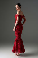IHF STUDIO • Scarlet Floral Garden Lace Off-Shoulder Mermaid Gown