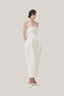 White Ly Pegged Straight Across Neck Taffeta Midi Dress for women, from TINH, The Viet Concept 